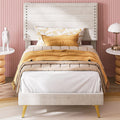 Beige Upholstered Wood Twin Bed Frame L855