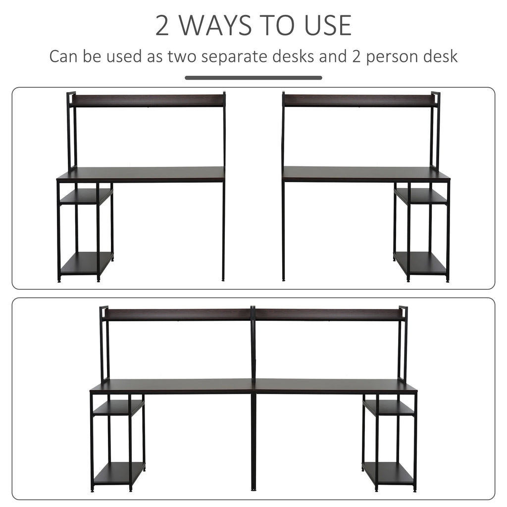 94.5in Industrial Double Computer Desk with Hutch and Storage Shelves P9484