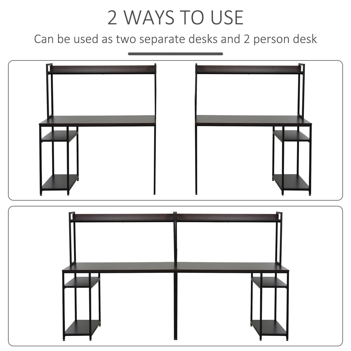 94.5in Industrial Double Computer Desk with Hutch and Storage Shelves P9484