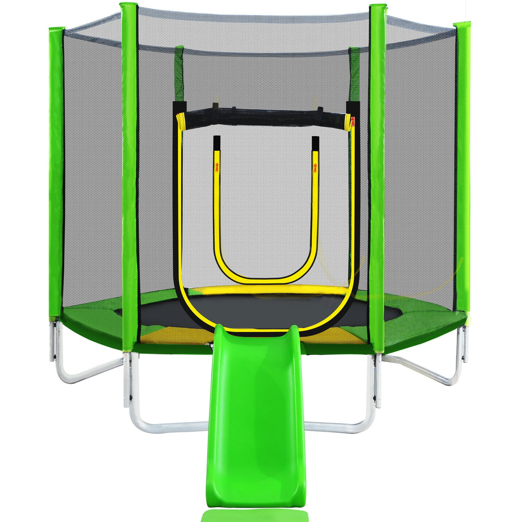 7Ft Round Trampoline with Safety Enclosure Net, Slide and Ladder D894307