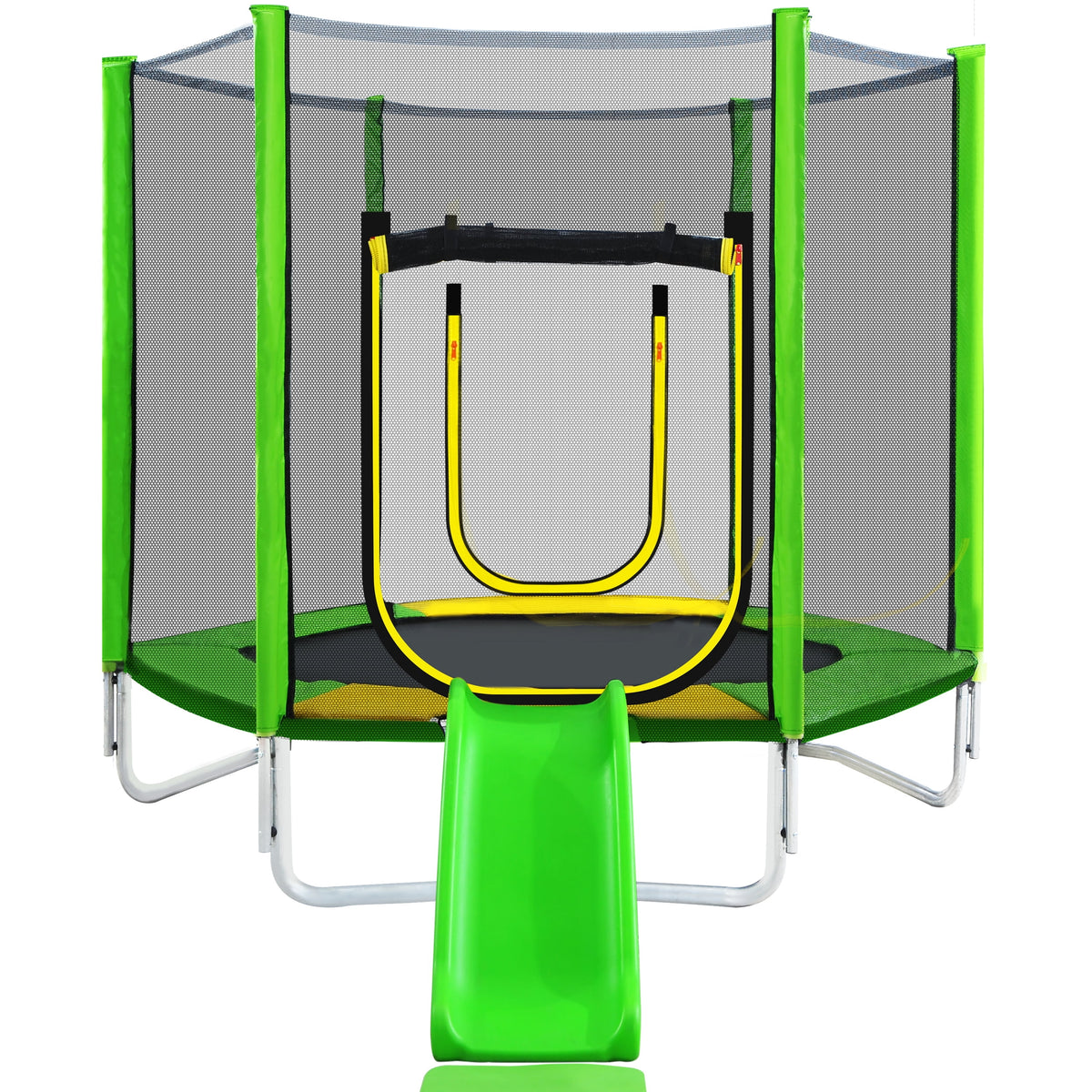 7Ft Round Trampoline with Safety Enclosure Net, Slide and Ladder D894307