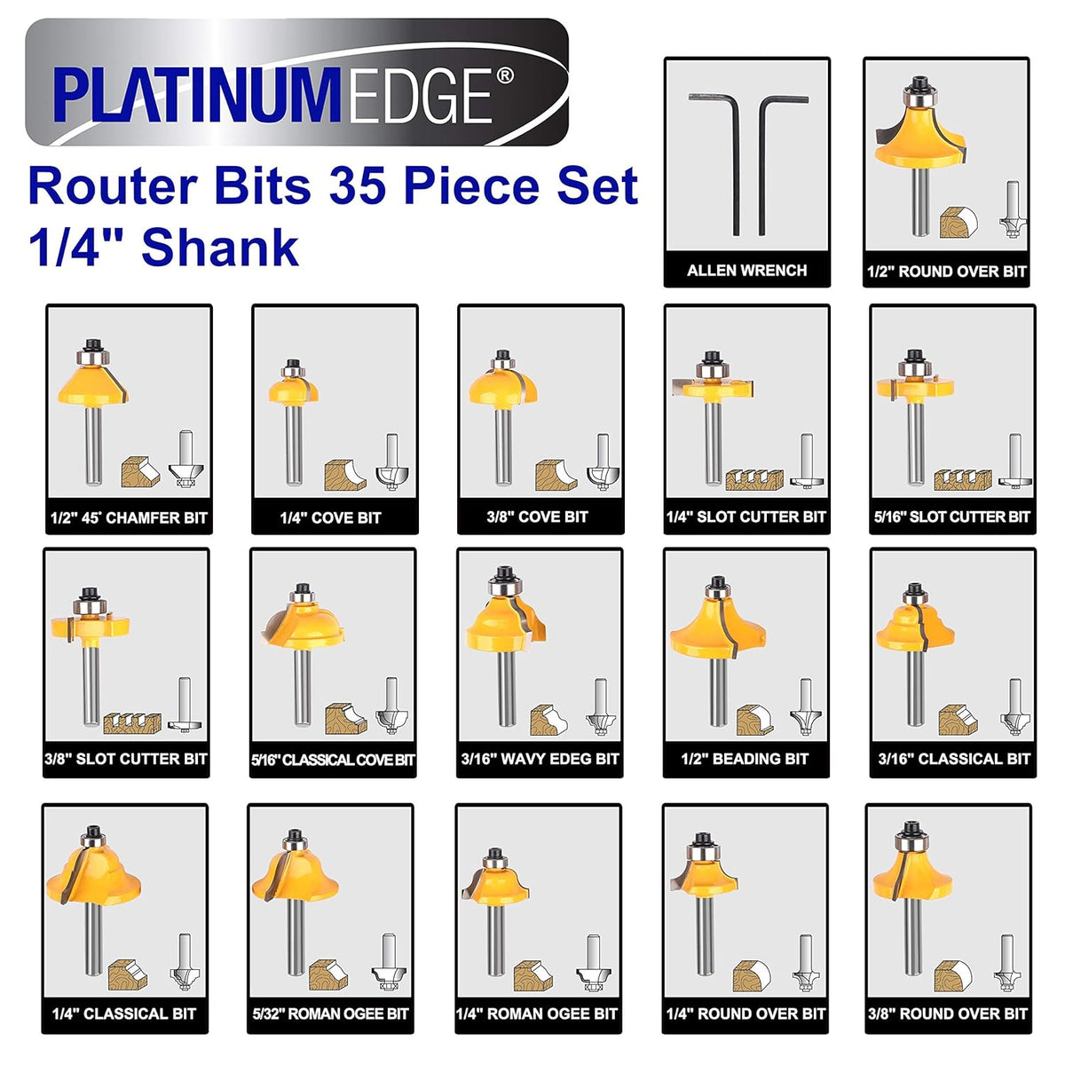 35 Piece Tungsten Carbide Router Bits Set with 1/4 Shank R159938