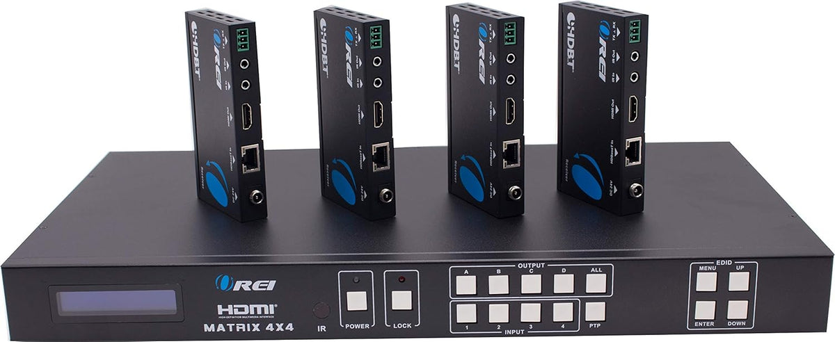 4x4 HDMI Extender Matrix with HDR Switcher & IR Control, RS-232, Loop Out, 4 Receivers Included A123946