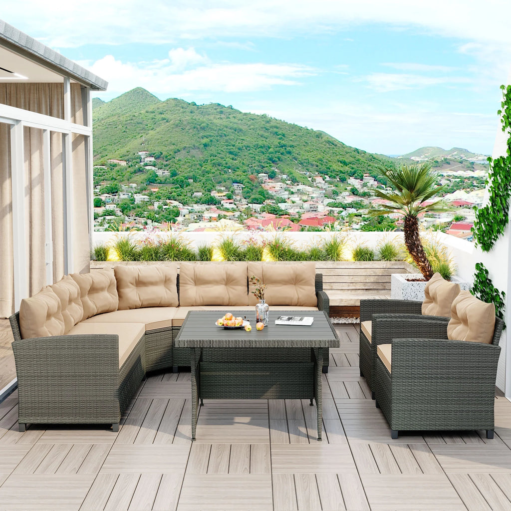6-Piece Outdoor Wicker Sofa Set with Cushions and Pillows J617