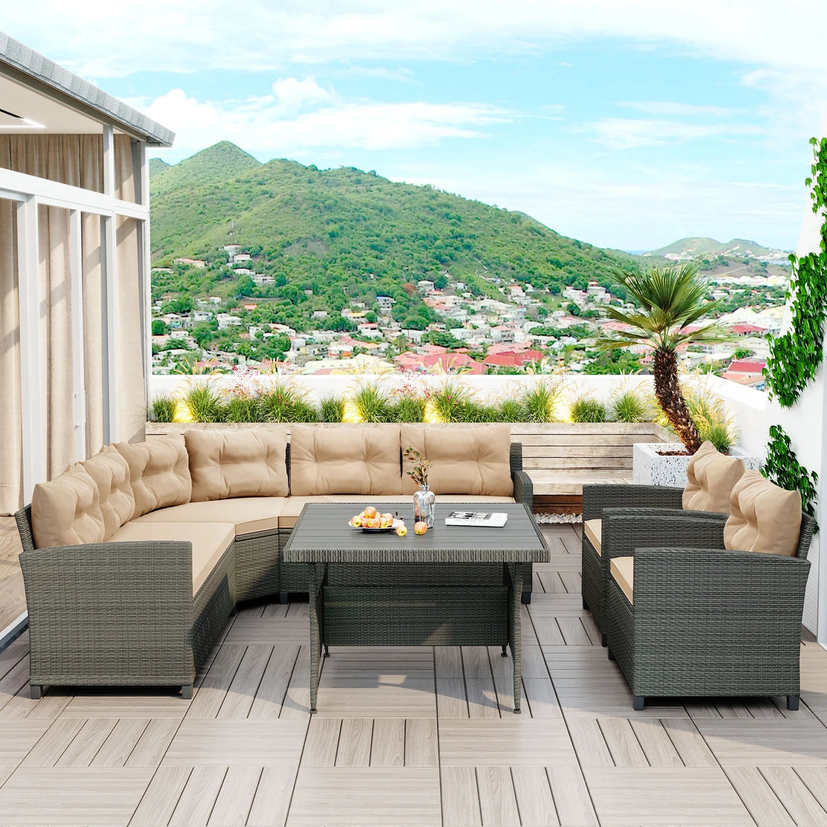 6-Piece Outdoor Wicker Sofa Set with Cushions and Pillows J617