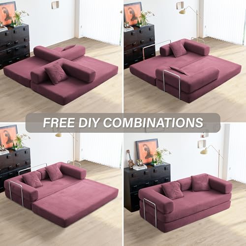 Foldable Sofa Bed, 81'' Folding Floor Couch, Compressed Convertable Sleeper Sofa, Memory Foam Couch with Pillow Back Support Armrest, 4-in-1 Futon Sofa Bed for Living Room, Black G228