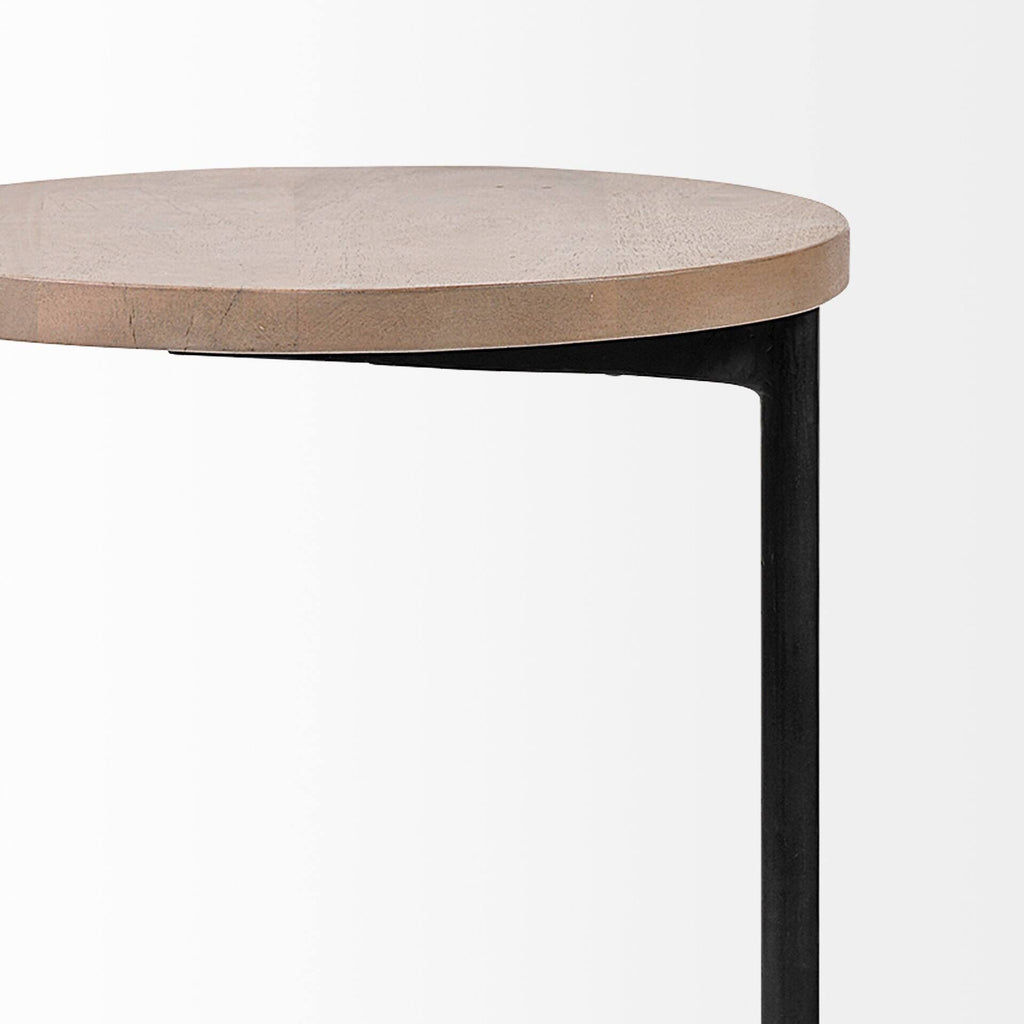 15 x 27 Round Top Brown Wood and Black Iron Base Accent Table H127836