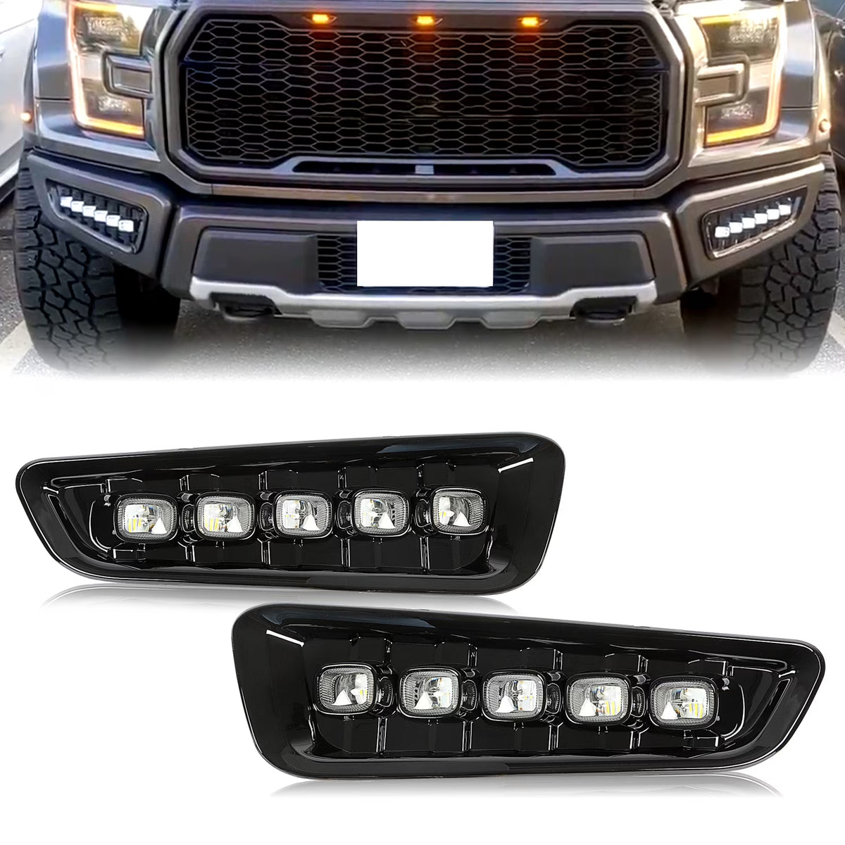 LED Running Light with Turn Signal Fog Light Bezels White and Amber F6807