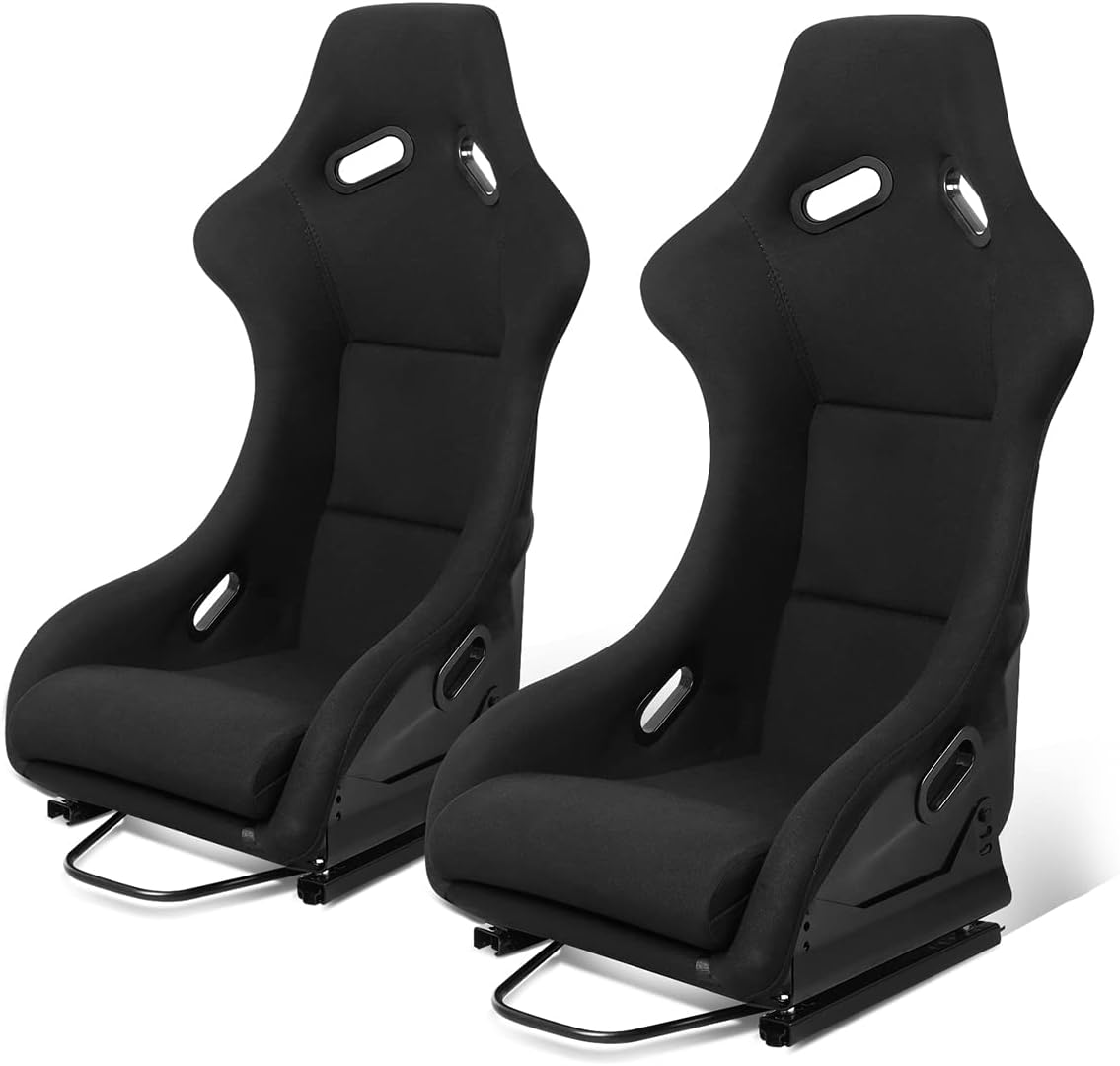 Black Fabric Bucket Racing Seats, Set of 2 P786