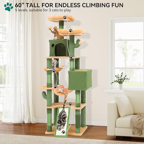 Tall Cat Tree Tower with Self-Grooming Brush, Sisal Scratching Posts and Board Z425813