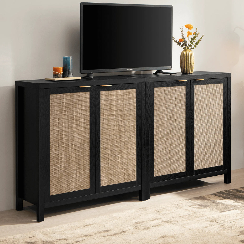 Set of 2 Rattan Cabinet with Doors P272980