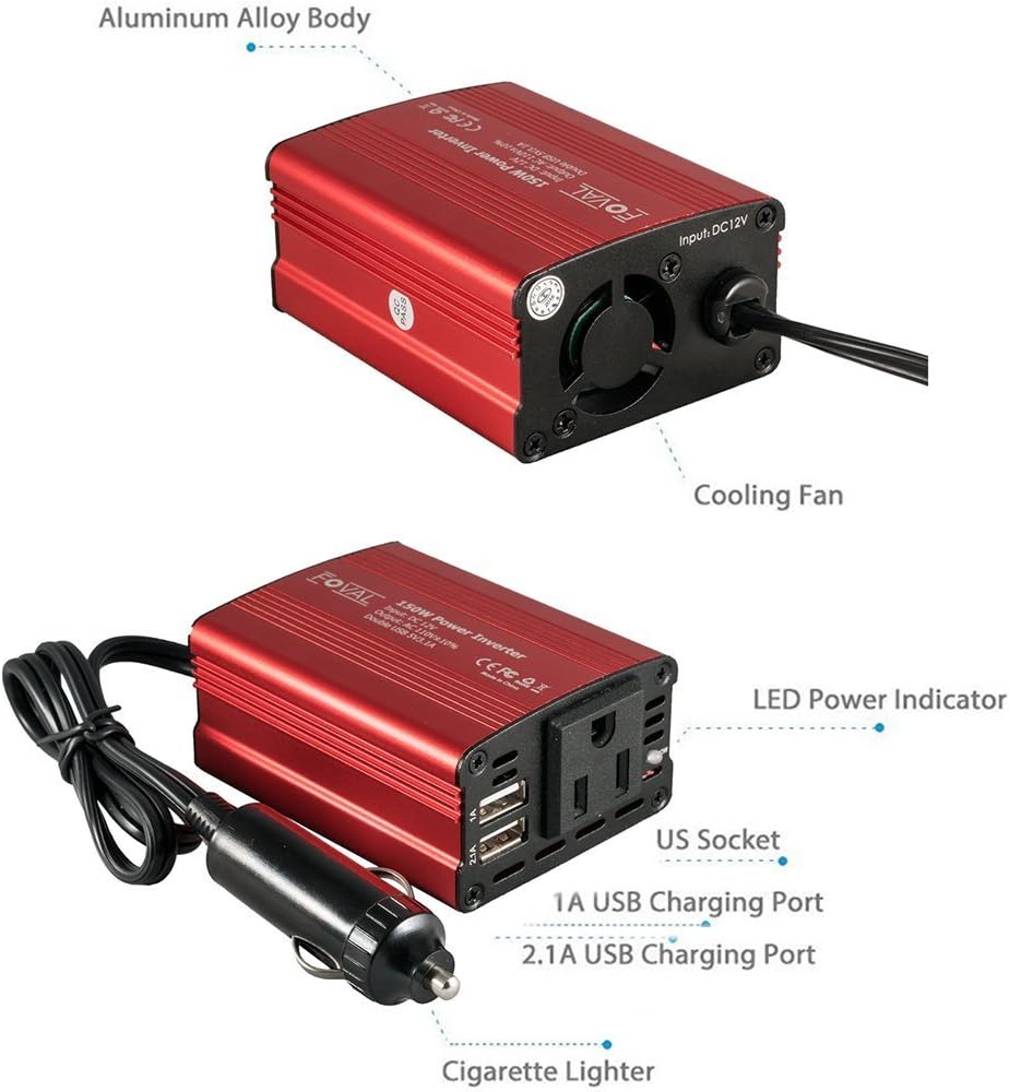 150W Car Power Inverter 12V DC to 110V AC Converter with 3.1A Dual USB, Pack of 2 M835520