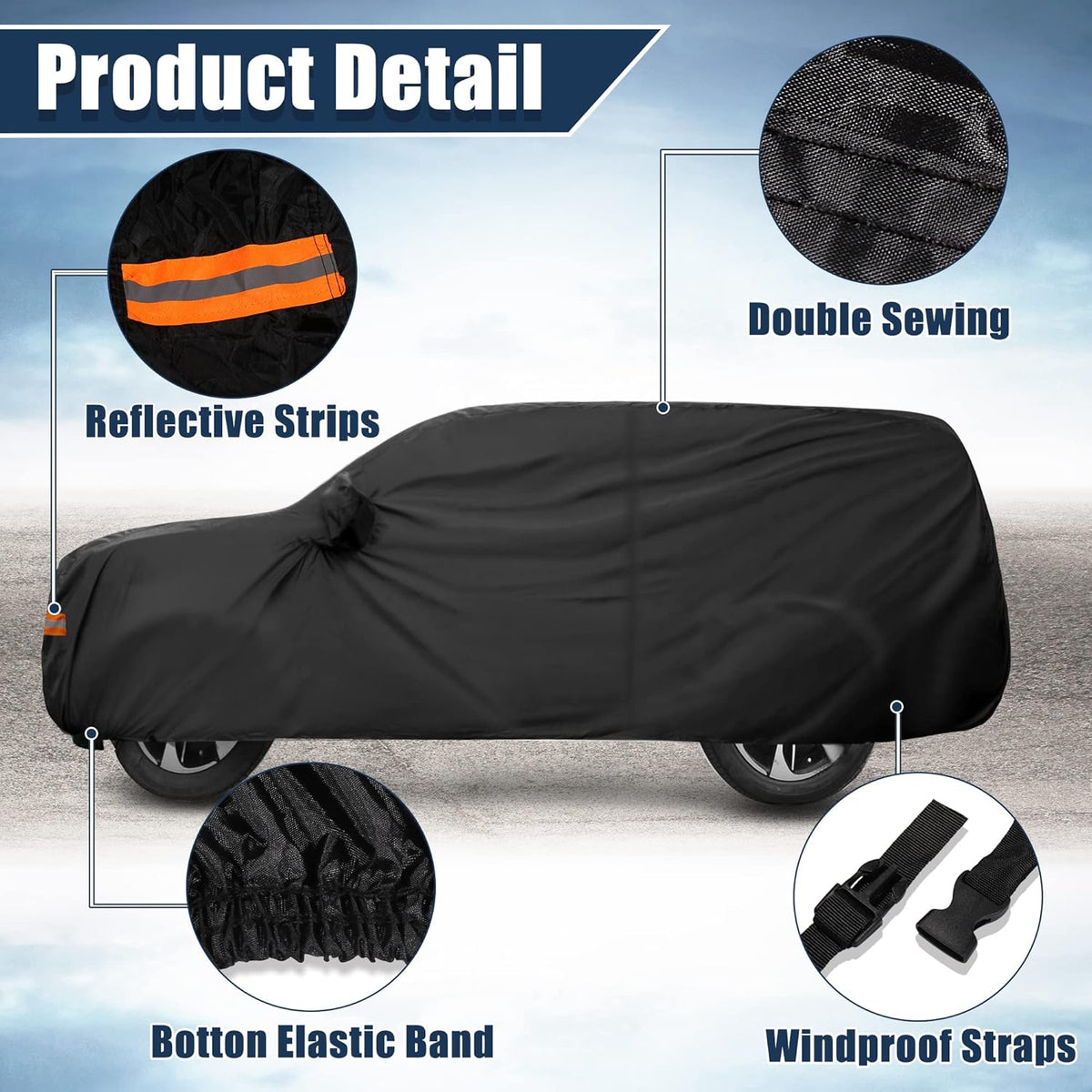 Black 190T PU Waterproof SUV Car Cover Pack of 2 W488