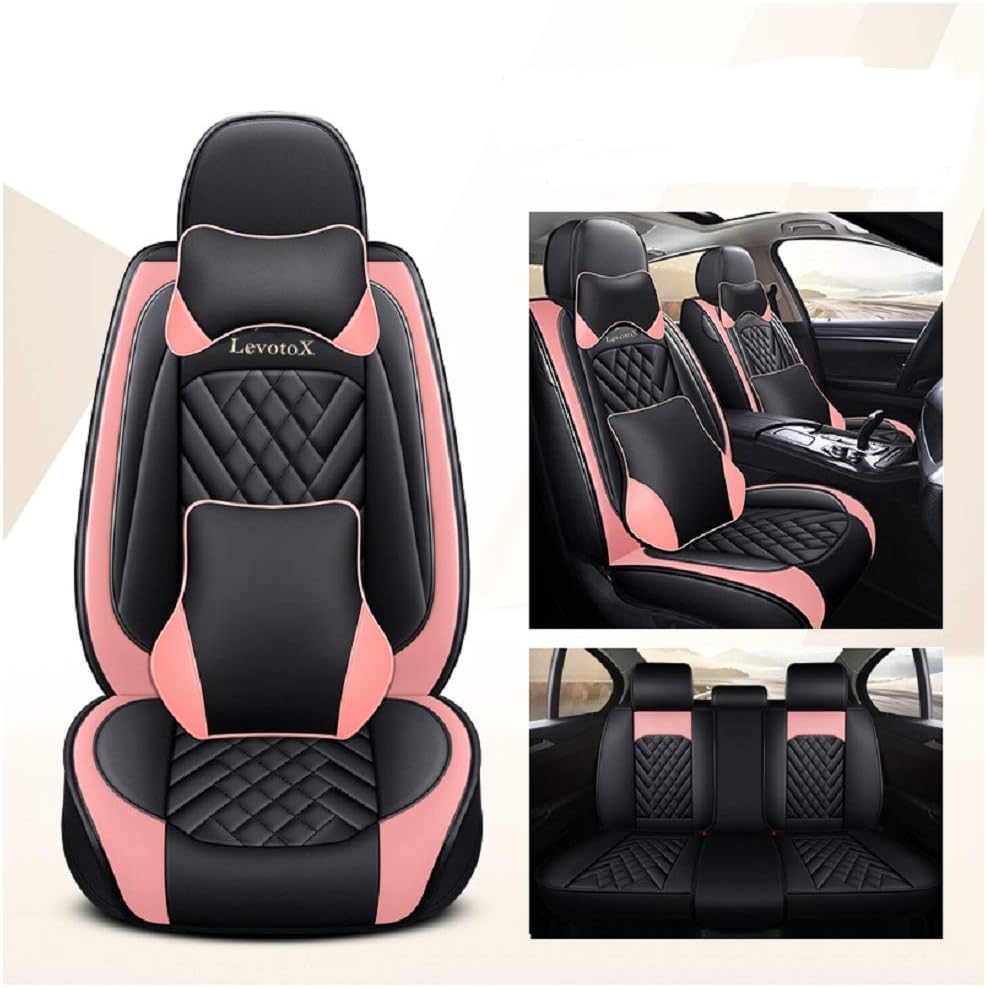 Black-Pink 5 Seats Full Set Car Seat Covers T6197