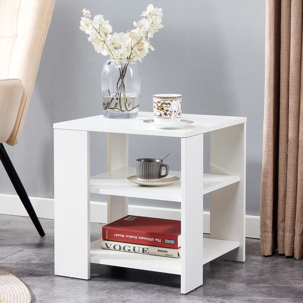 White 3 Tier Wood Square Nightstand R66896