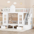 White Twin Over Twin Bunk Bed with Storage Stairs Z845991
