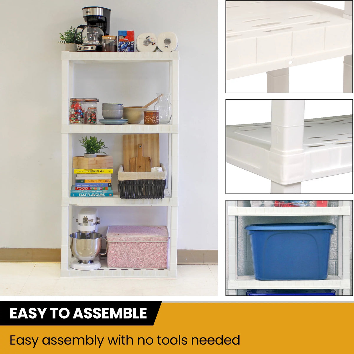 4-Tier White Plastic Shelving Unit M7049