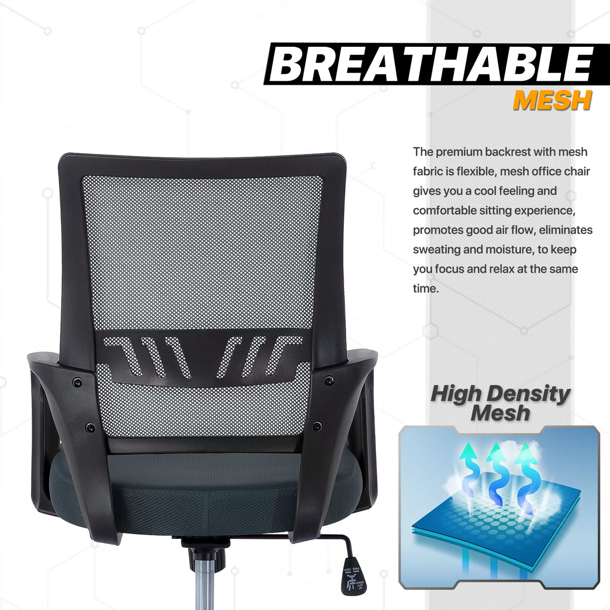 Grey Mesh Ergonomic Office Chair with Lumbar Support X6989