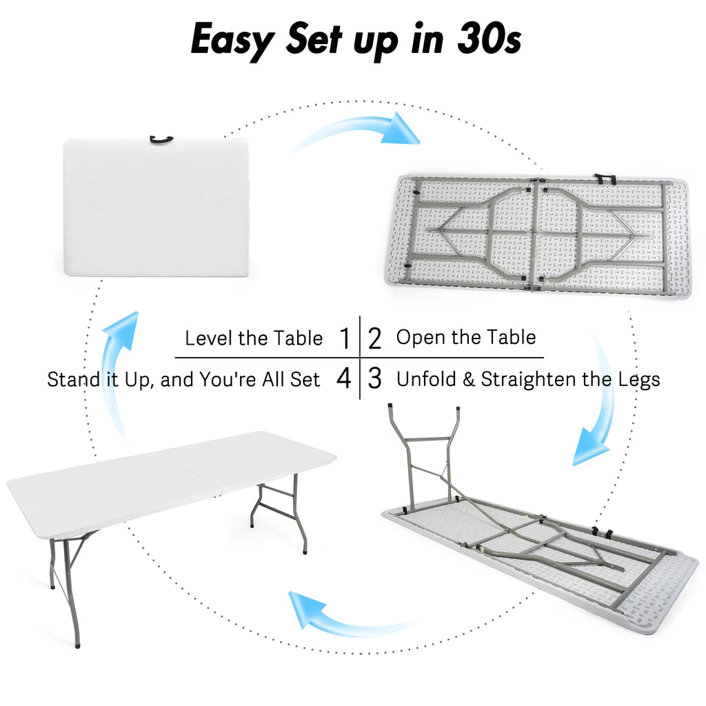 6FT Fold-in-Half White Portable Folding Table S9694