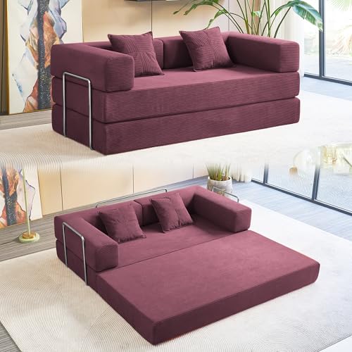 Foldable Sofa Bed, 81'' Folding Floor Couch, Compressed Convertable Sleeper Sofa, Memory Foam Couch with Pillow Back Support Armrest, 4-in-1 Futon Sofa Bed for Living Room, Black G228