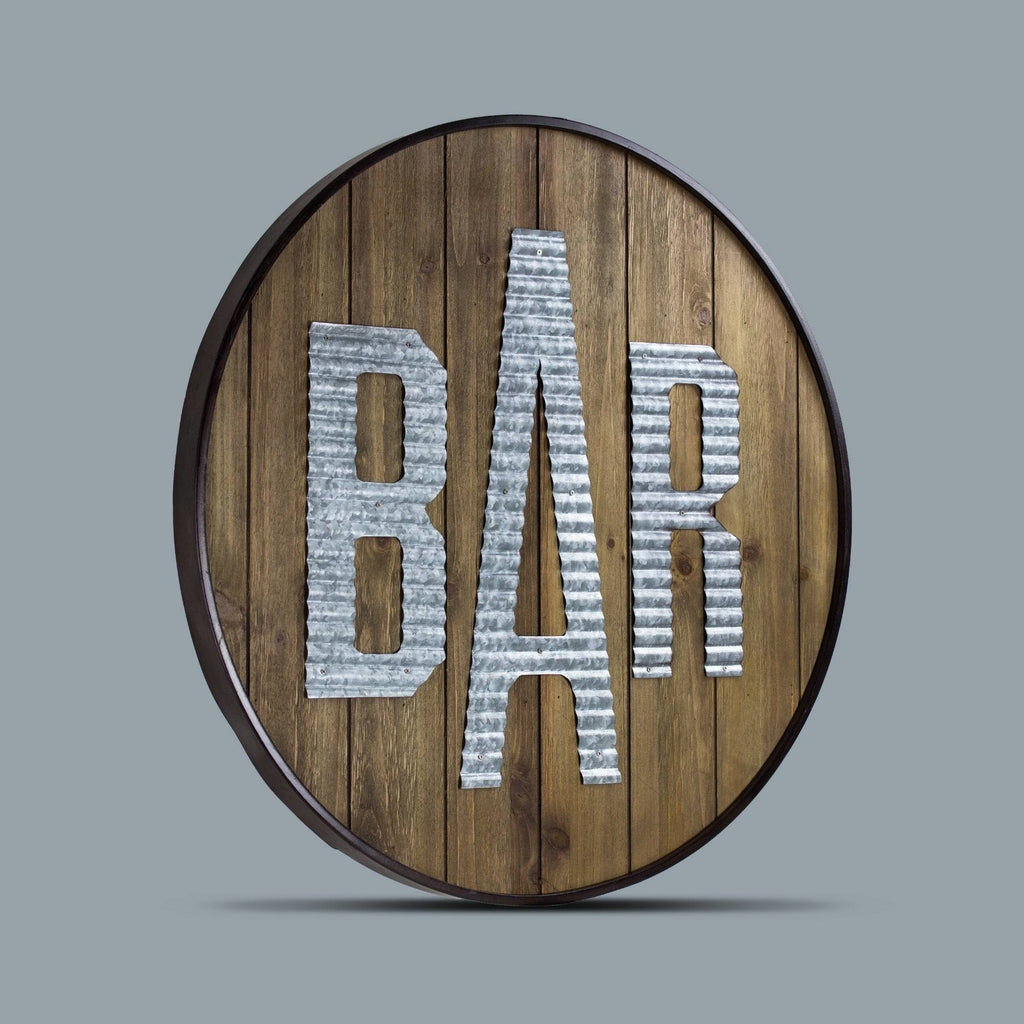 Round Rustic Wood Galvanized Metal Bar Sign M76960