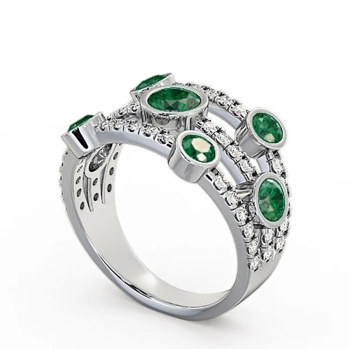 14K White Gold Emerald Diamond Engagement Eternity Band Size 6.5 P53245