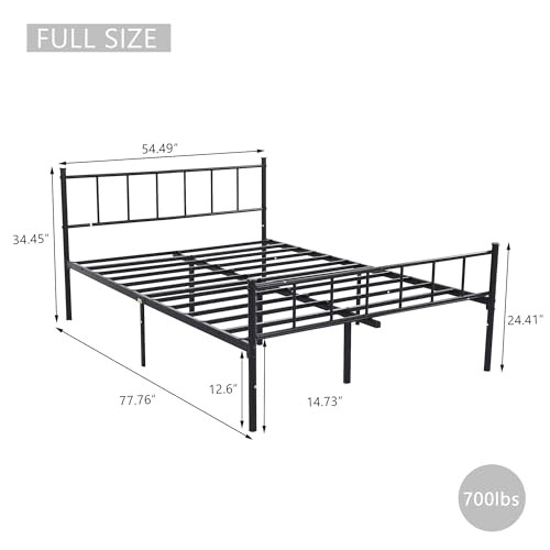White Metal Platform Full Bed Frame with Headboard I245