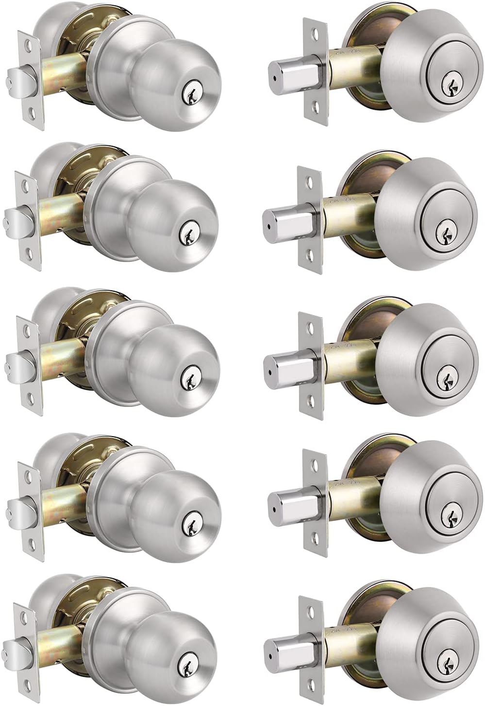 Entry Door Knobs with Single Cylinder Deadbolt, Satin Nickel Finish, Pack of 2 Y255978