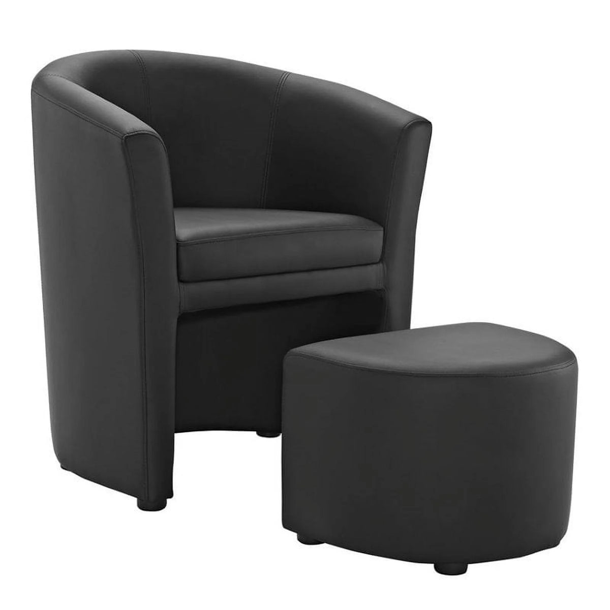 Black 2 Piece Faux Leather Accent Chair Set with Ottoman R695
