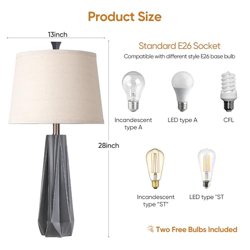 3 Color Temperature Table Lamps Set of 2 Linen Shade Y8048