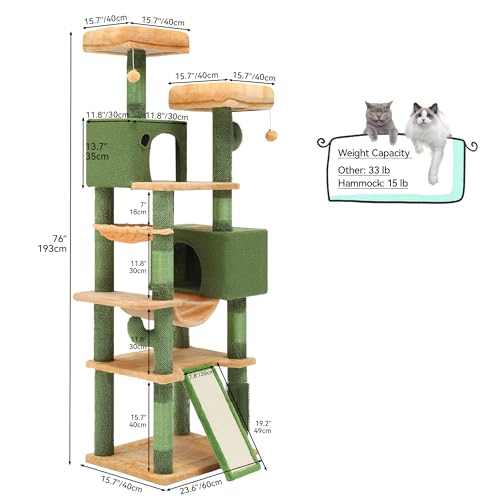 Tall Cat Tree Tower with Self-Grooming Brush, Sisal Scratching Posts and Board Z425813