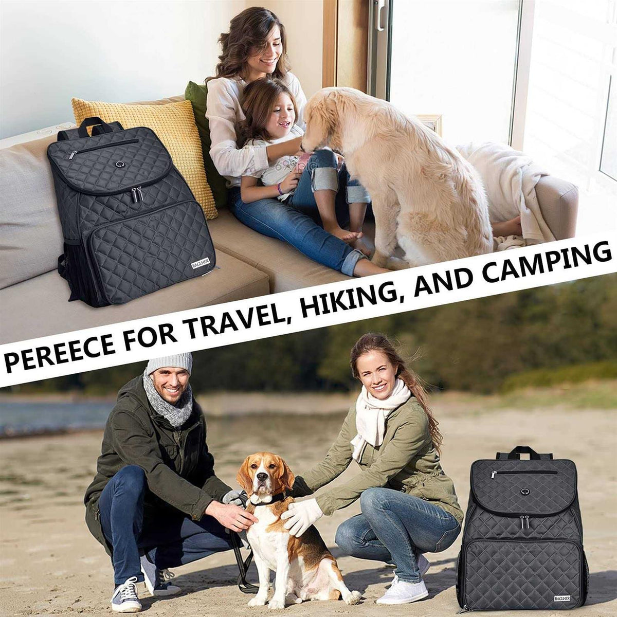 Airline Approved Dog Travel Backpack with 2 Collapsible Bowls and 2 Food Baskets Y76935