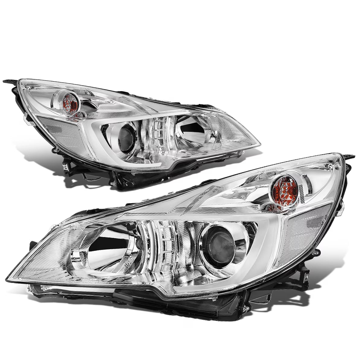 Pair Projector Headlight Chrome Housing Clear Side Headlamps Left + Right I8545