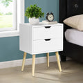 White 2 Drawer Side Table with Rubber Wood Legs E38810