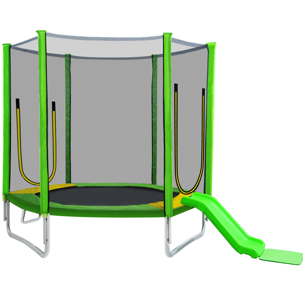 7Ft Round Trampoline with Safety Enclosure Net, Slide and Ladder D894307
