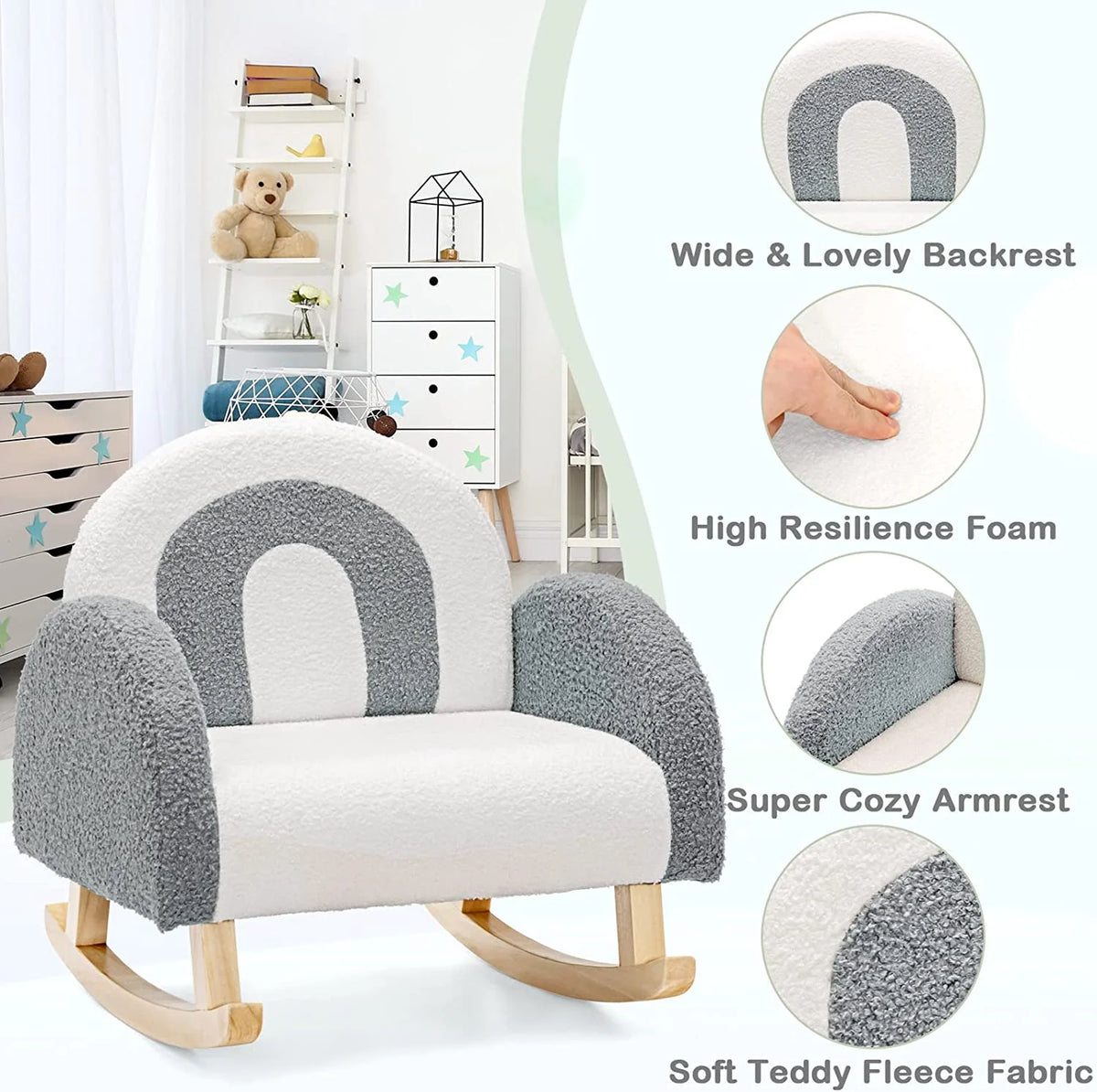 Grey Toddler Rocking Chair with Solid Wooden Frame A64360